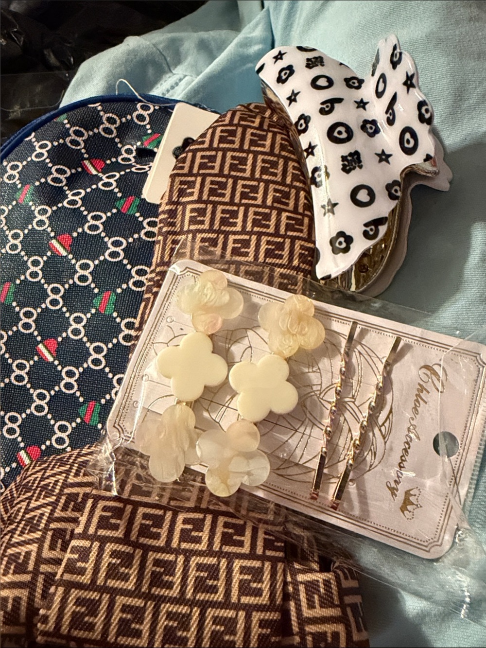 Cosmetic bag with hair accessories